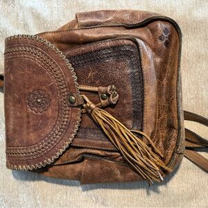 Patricia Nash Brown Leather Backpack with Mandala Design